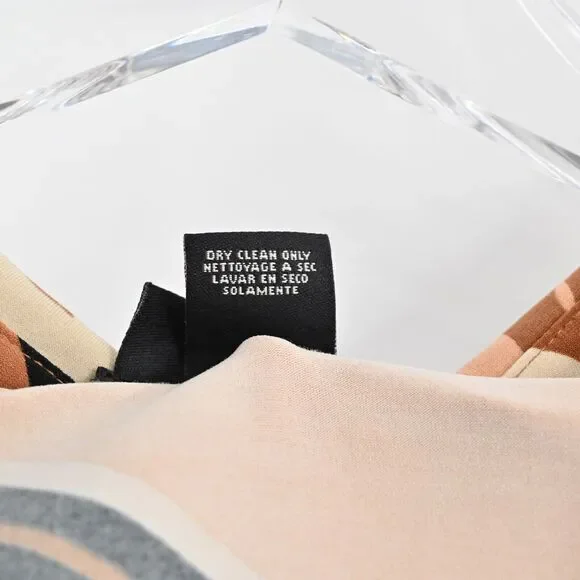 BCBGMAXAZRIA Dress Sz L Brown Stripe Floral Collared Faux Wrap Long Sleeve Midi - Picture 9 of 12